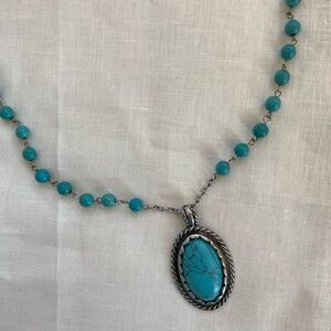 Turquoise Beaded Necklace with Silver Pendant